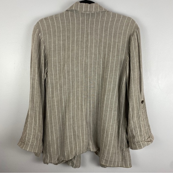 PULL & Bear Tan Striped Linen Viscose Blend Open Blazer Small - Picture 8 of 10